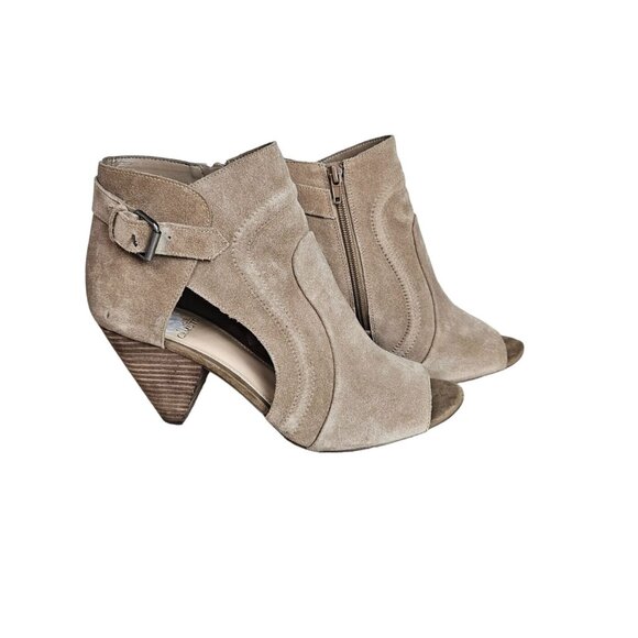 Vince Camuto Ennley Size 11 Suede Open Peep Toe Cut Out Shootie Zip Heel Leather - Picture 1 of 10